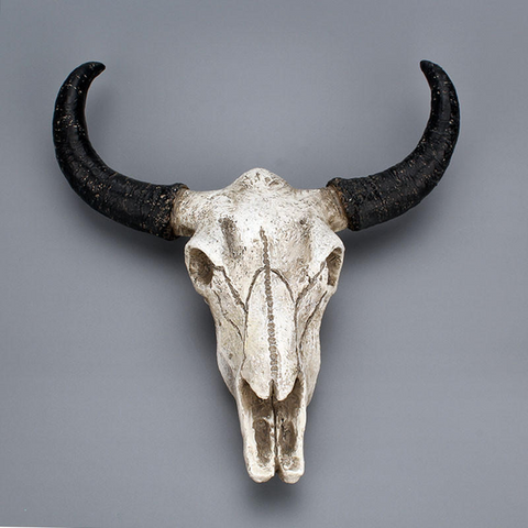 Halloween Long horn Skull Resin Cow Skull Sculpture Statue Wall Decorations Horns