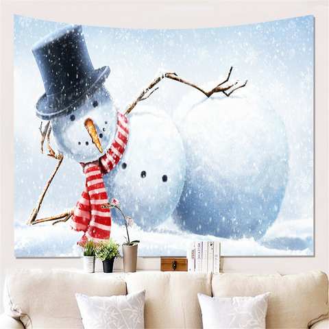 3D Snowman Wall Tapestry Backdrop Decor Art Blanket Home Living Room Merry Christmas