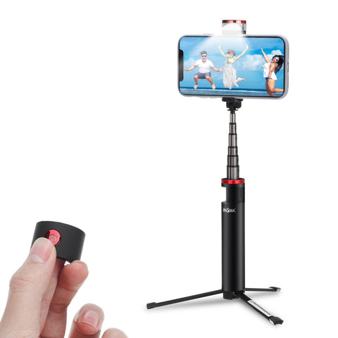 INSMA INS-10 All In One LED Fill Light Selfie Stick Extendable bluetooth Remote Control Tripod for Live Stream Phones Sport