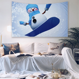 3D Snowman Wall Tapestry Backdrop Decor Art Blanket Home Living Room Merry Christmas