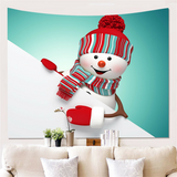 3D Snowman Wall Tapestry Backdrop Decor Art Blanket Home Living Room Merry Christmas