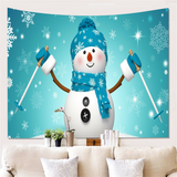 3D Snowman Wall Tapestry Backdrop Decor Art Blanket Home Living Room Merry Christmas